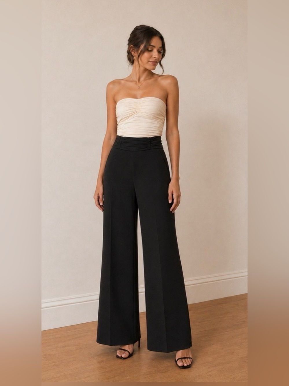 Anthropologie Elevenses Black High Rise Tuxedo Pants Wide Leg Trousers 12